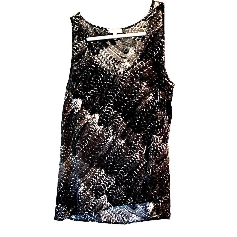 Joie Black Gray Abstract Print Silk Tank Top Scoop Neck Small Dressy